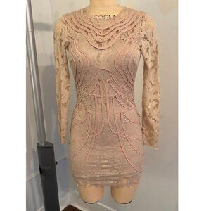 Lace Fitted Mini with Faux Leather Piping Details